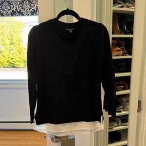 Hilary Radley Black Ribbed V-Neck Sweater